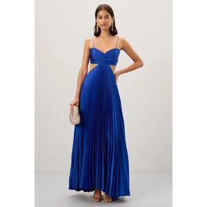 Delfi Collective Blue Satin Pleated Maxi Dress Slip, Size M Gown Retails $499